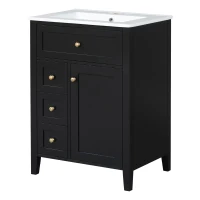 Double Bathroom Vanities with Tip-Out Top Drawer and 3 Pull-Out Drawers, Stylish Cabinets with Freestanding Design, 48" L x 18.5" W x 34" H, Black(m-15)