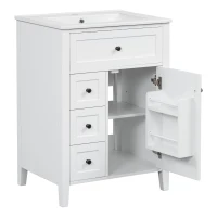 Double Bathroom Vanities with Tip-Out Top Drawer and 3 Pull-Out Drawers, Stylish Cabinets with Freestanding Design, 48" L x 18.5" W x 34" H, White(m-14)