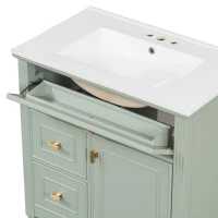 Spacious Vanity with Tip-Out Top Drawer and 2 Left-Side Drawers, Ideal Cabinet for Small-To-Medium Bathrooms, 30" L x 18.5" W x 33.5" H, Green(m-10)