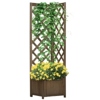 Outsunny Raised Garden Bed Wood Planter with Trellis for Vine Climbing, 16" x 16" x 57", Carbonized(m-9)