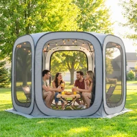 Outsunny 11 x 11ft Pop Up Screen Tent, UPF50+ Portable Camping Gazebo Screen House with Carry Bag, Light Grey(m-9)