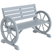 Outsunny 42" Wood Wagon Wheel Bench Garden Loveseat Rustic Seat Relaxing Lounge Chair Outdoor Decorative Seat Park Decor, Grey(m-2)