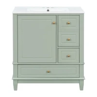 Stylish Bathroom Vanity with Easy-Clean Ceramic Sink, Ideal Cabinet for Modern Bathrooms, 30" L x 18.5" W x 33.5" H, Light Green(m-2)