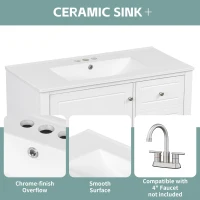 Spacious Bathroom Vanity with 3 Drawers and One-Door Cabinet, Freestanding Cabinet for Small Bathrooms, 36" L x 18.5" W x 33.5" H, White(m-7)