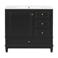 Spacious Bathroom Vanity with 3 Drawers and One-Door Cabinet, Freestanding Cabinet for Small Bathrooms, 36" L x 18.5" W x 33.5" H, Black(m-2)