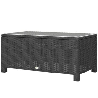 Outsunny PE Wicker Outdoor Coffee Table with Glass Top Garden Patio Table, Dark Grey(m-2)