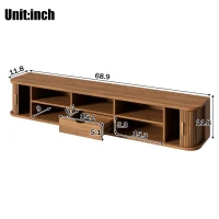 Wall-Mount Floating TV Cabinet with Built-In Cable Management, Sleek Modern Wooden Media Console with Open Shelves, 69'' L x 12'' W x 12'' H, Walnut(m-3)