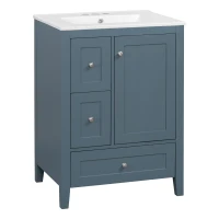 Ample Bathroom Vanity with 2 Upper Drawers and Removable Bottom Drawer, Ideal Cabinet for Small Bathrooms, 24" L x 18.5" W x 34" H, Blue Gray(m-13)