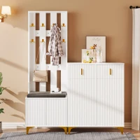 Functional Wardrobe Set with Multiple Compartments, Ideal Storage Unit for Hallways and Mudrooms, 21.5" L x 13.5" W x 68.5" H, White(m-1)