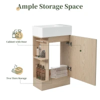Practical Bathroom Vanity with 2-Tier Shelves and Toilet Paper Holder, Compact Cabinet for Small Bathrooms, 18.5" L x 10.5" W x 33" H, Natural Wood(m-5)