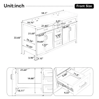 Double Sink Bathroom Vanity with Integrated Resin Sinks, 4-Drawer Storage Vanity for Modern Bathrooms, 59'' L x 19.5'' W x 33.5'' H, White(m-3)