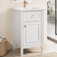 Functional Bathroom Vanity with Ceramic Sink and Tip-Out Top Drawer, Perfect Cabinet for Compact Bathrooms, 20" L x 18.5" W x 33.5" H, White(m-1)