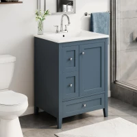 Ample Bathroom Vanity with 2 Upper Drawers and Removable Bottom Drawer, Ideal Cabinet for Small Bathrooms, 24" L x 18.5" W x 34" H, Blue Gray(m-1)