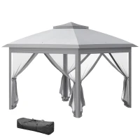 Outsunny 11' x 11' Pop Up Gazebo, Double Roof Foldable Height Adjustable Canopy Tent with Mesh Sidewalls, Carrying Bag, Grey(m-9)