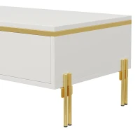 Modern High-Gloss Coffee Table with Hidden Dual Drawers, Stain-Resistant Center Table with Metal Legs, 39.5'' L x 19.5'' W x 14'' H, White(m-11)