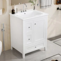 Ample Bathroom Vanity with 2 Upper Drawers and Removable Bottom Drawer, Ideal Cabinet for Small Bathrooms, 24" L x 18.5" W x 34" H, White(m-1)