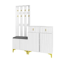 Functional Wardrobe Set with Multiple Compartments, Ideal Storage Unit for Hallways and Mudrooms, 21.5" L x 13.5" W x 68.5" H, White(m-2)