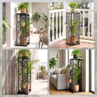 Outsunny 15 Inch Firewood Rack Outdoor Indoor, Cutout Galvanized Steel Firewood Holder with Hooks, Adjustable Pads, Black(m-8)