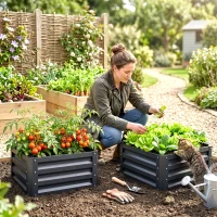 Outsunny 2pc 23.5" Elevated Herb & Vegetable Planting Box Kit w/ Versatile Uses, Dark Gray(m-10)