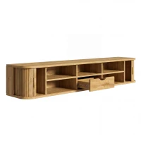 Wall-Mount Floating TV Cabinet with Built-In Cable Management, Sleek Modern Wooden Media Console with Open Shelves, 69'' L x 12'' W x 12'' H, Natural(m-13)