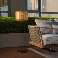Outsunny Wicker Outdoor Floor Lamp, Cordless Solar Lantern with Auto On/Off LED Lights, IP44 for Patio, Porch, Pathway, Yellow(m-1)