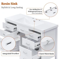 48" Bathroom Vanity with 2" Integrated Resin Sink, Multi- Drawer Vanity Cabinet with Removable Dividers and Door Racks, 47'' L x 19.5'' W x 33.5'' H, White(m-8)
