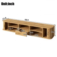 Wall-Mount Floating TV Cabinet with Built-In Cable Management, Sleek Modern Wooden Media Console with Open Shelves, 69'' L x 12'' W x 12'' H, Natural(m-3)