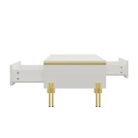 Modern High-Gloss Coffee Table with Hidden Dual Drawers, Stain-Resistant Center Table with Metal Legs, 39.5'' L x 19.5'' W x 14'' H, White(m-13)