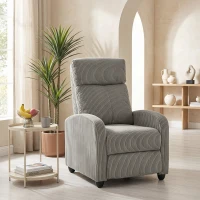 HOMCOM Corduroy Home Theater Seating, Push Back Recliner Chair with Padded Seat for Living Room, Grey(m-8)