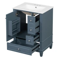 Spacious Bathroom Vanity with 3 Drawers and One-Door Cabinet, Freestanding Cabinet for Small Bathrooms, 24" L x 18.5" W x 34" H, Blue Gray(m-15)