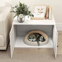 PawHut Cat Litter Box Enclosure with Barn Door, Cat Hole, 31.5" x 21" x 20", White(m-8)