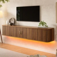 Wall-Mount Floating TV Cabinet with Built-In Cable Management, Sleek Modern Wooden Media Console with Open Shelves, 69'' L x 12'' W x 12'' H, Walnut(m-7)