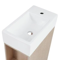 Practical Bathroom Vanity with 2-Tier Shelves and Toilet Paper Holder, Compact Cabinet for Small Bathrooms, 18.5" L x 10.5" W x 33" H, Natural Wood(m-9)