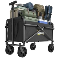 Outsunny Small Collapsible Folding Garden Cart, Heavy Duty Lawn Wagon with Universal Wheels and Adjustable Handle, Black(m-9)