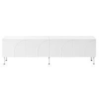 Low-Profile TV Cabinet with 4 Doors and 2 Internal Storage Compartments, Modern TV Stand with PB and MDF Construction, 71'' L x 14'' W x 19.5'' H, White(m-2)