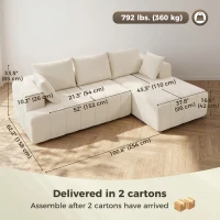 HOMCOM 101" Modular Sectional Sofa with Chaise, Chenille Boneless Cloud Sofa Bed, 3 Seater L-Shaped Couch, No Assembly, Beige(m-3)