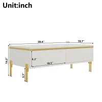Modern High-Gloss Coffee Table with Hidden Dual Drawers, Stain-Resistant Center Table with Metal Legs, 39.5'' L x 19.5'' W x 14'' H, White(m-3)