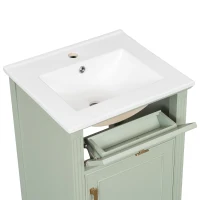 Functional Bathroom Vanity with Ceramic Sink and Tip-Out Top Drawer, Perfect Cabinet for Compact Bathrooms, 20" L x 18.5" W x 33.5" H, Green(m-11)