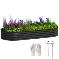 Outsunny 7' x 3' x 1' Large Outdoor Planter Box, Galvanized Raised Garden Bed with Metal Plant Stake, Black(m-9)