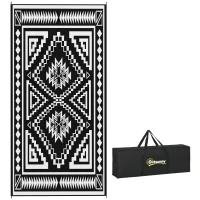 Outsunny Reversible Outdoor Rug, Waterproof Plastic Straw with Carry Bag, 9' x 18', Black & White Square Patchwork(m-11)