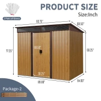 8ft x 6ft Outdoor Metal Storage Shed with Lockable Sliding Doors, Peaked Roof Metal House for Garden Tools, 93.5'' L x 68.5'' W x 77'' H, Coffee(m-3)