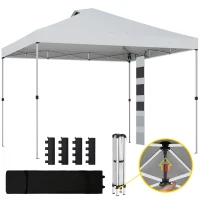 Outsunny 9.6 x 9.6 ft Pop Up Canopy Tent with Pockets, UPF 50+ 1-Button Push Outdoor Instant Canopy with Sandbags, Wheeled Bag(m-9)