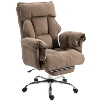 HOMCOM Desk Chair, Computer Office Chair with Footrest, Adjustable Backrest and Headrest, Light Brown(m-2)