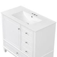 Spacious Bathroom Vanity with 3 Drawers and One-Door Cabinet, Freestanding Cabinet for Small Bathrooms, 36" L x 18.5" W x 33.5" H, White(m-10)