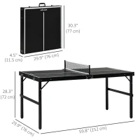 Soozier Mini Folding Table Tennis Table with Aluminium Frame, Portable Outdoor Ping Pong Table with Net for Indoor Outdoor Garden Camping, Black(m-3)