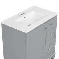 Stylish Bathroom Vanity with Easy-Clean Ceramic Sink and 3 Pre-Drilled Holes, Ideal Cabinet for Modern Bathrooms, 30" L x 18.5" W x 33.5" H, Gray(m-11)