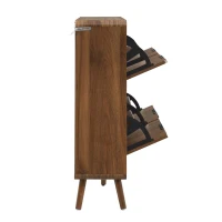 Modern Shoe Cabinet with Solid Tapered Wood Legs, Walnut Shoe Organizer with Double-Tier Storage, 41.5'' L x 9.5'' W x 36'' H, Walnut(m-15)