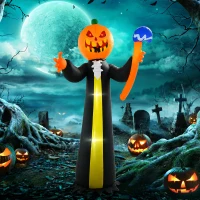 HOMCOM 10ft Inflatable Halloween Pumpkin Head Ghost with Hammer, Blow Up LED  Display for Garden Indoor Outdoor(m-2)