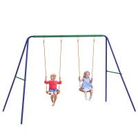Outsunny Kids Swing Set Outdoor Metal Swing Frame with Double Swing Seats for 1-2 Children Aged 3-8 Years Old(m-9)