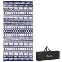 Outsunny 9' x 18' Outdoor RV Rug, Reversible Patio Floor Mat with Carry Bag, Geometric Wall, Blue and White(m-9)
